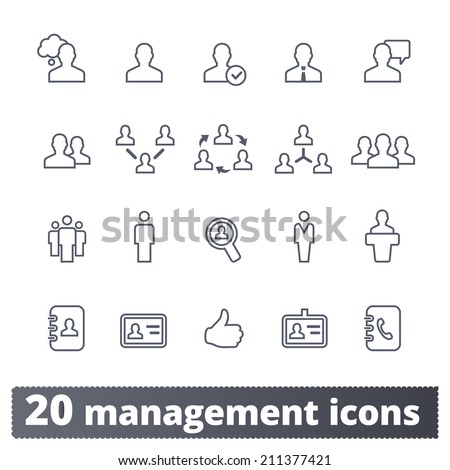 Management icons: communication, human resources, business persons and users. Vector set.