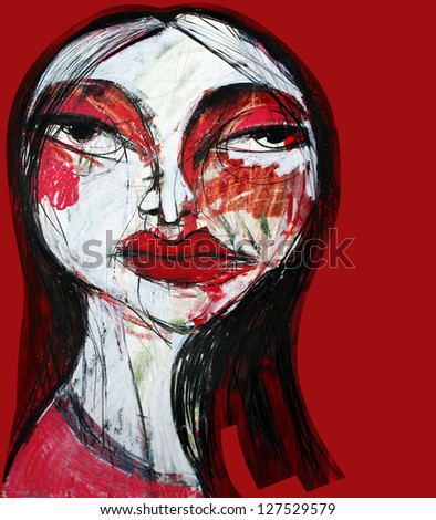 Woman, Face Drawing, Illustration