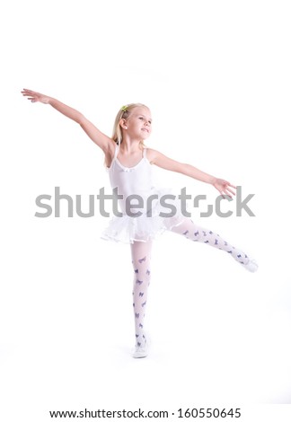 Sweet little ballerina. Isolated on a white background. Studio shot