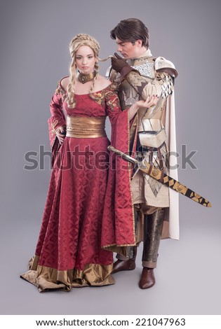 Medieval lovers. Fairy couple in medieval costumes