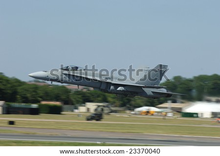 FAIRFORD, UK - JULY 16: Finnish Air Force F/A-18 takes off  during an air demonstration at the Royal International Air Tattoo on July 16, 2005 in Fairford, UK.