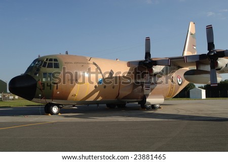 FAIRFORD, UK - JULY 16: Jordanian Air Force C-130 Hercules Transport on static display at the Royal International Air Tattoo on July 16, 2005 in Fairford, UK.