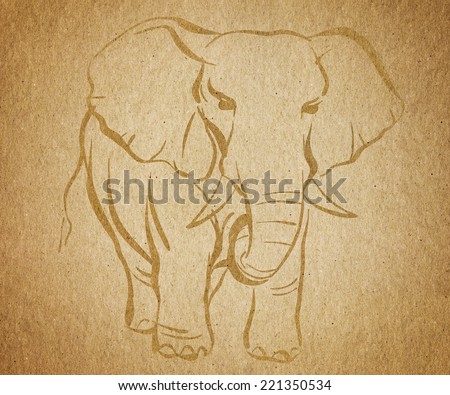 Elephant painting on grunge recycled paper , retro vintage style