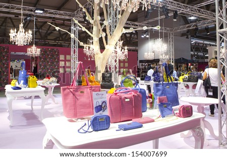MILAN, ITALY - SEPEMBER 12: Colored bags in Macef, International Home Show Exhibition on September 12, 2013 in Milan, Italy