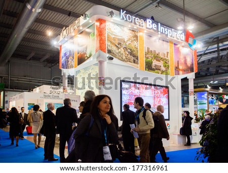MILAN, ITALY - FEBRUARY 13: people visiting Korea Booth at BIT, International Tourism Exchange Exhibition on February 13, 2014 in Milan, Italy