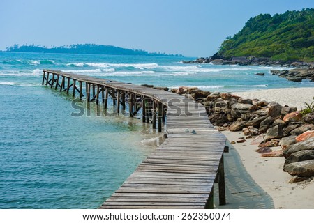 Wood stairs down to the sea,Thailand