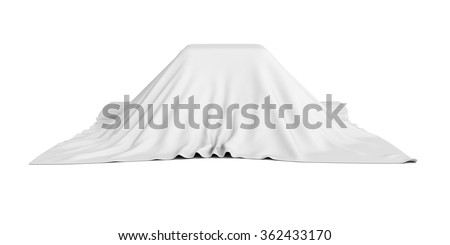 surprise box covered with white cloth. 3d render illustration Foto stock © 