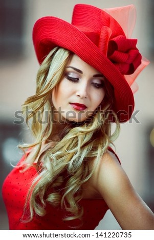 Girl in a hat red retro
