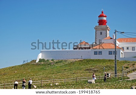 CAPE CABO DA ROCA, PORTUGAL - MAY 01,2009: Cabo da Roca Lighthouse, Portugal. Cabo da Roca is the most westerly point of the Europe mainland.
