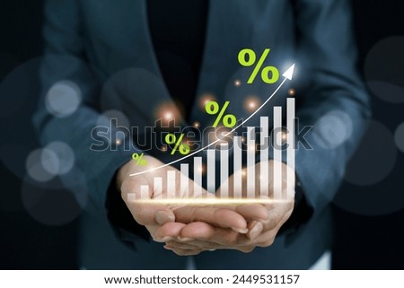 Image, Stock Photo Holographic chart with rising rates and indicators. Business growth concept, high profitability, successful startup. The growth of the exchange rate