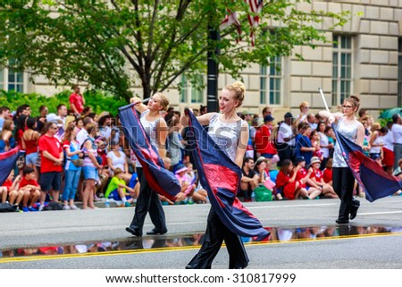 Washington, D.C., USA - July 4, 2015: Cabot High School Marching Band in the annual National Independence Day Parade 2015.