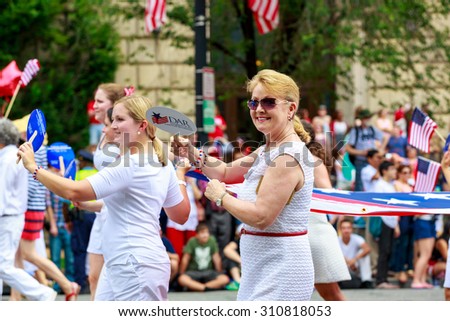 Washington, D.C., USA - July 4, 2015: Daughters of the American Revolution in the annual National Independence Day Parade 2015.