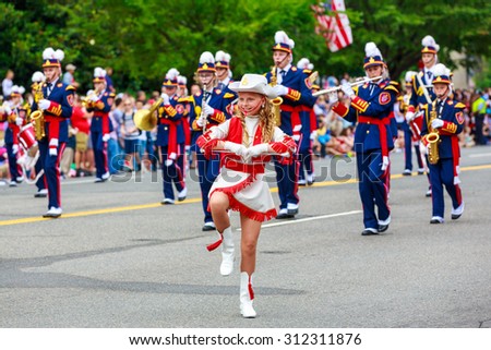 Washington, D.C., USA - July 4, 2015:  Smabispan, the Bispehaugen School Band from Norway, in the annual National Independence Day Parade 2015.