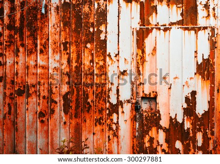 Horizontal orange rusty cabin door textured background