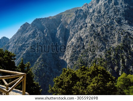 Horizontal vivid mountain landscape view from balcony background
