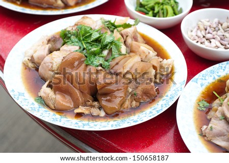 pork leg pot stewed with five spices on stainless steel pot