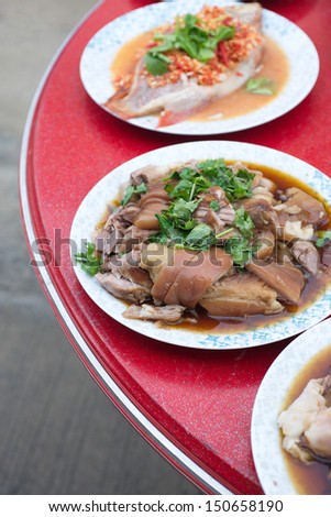 pork leg pot stewed with five spices on stainless steel pot