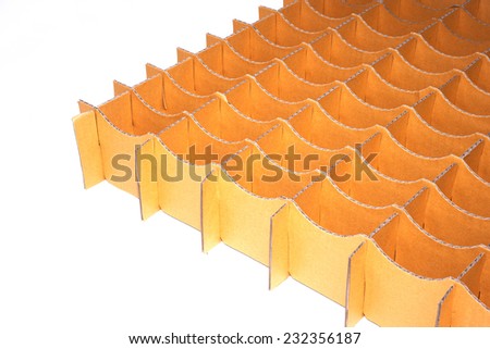 Stack of cardboard paper, geometry shape on white background.