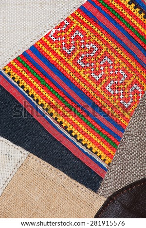 Colorful thai peruvian style rug surface close up. More of this motif & more textiles in my port tatter old rag that does not use recycle.