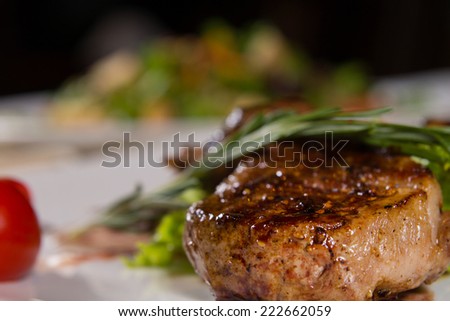 Close up Appetizing Flavored Protein Rich Meat Dish with Herbs. Perfect Recipe for Lunch or Dinner.