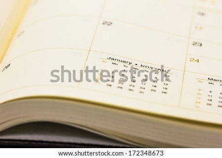 Close up calendar on the book