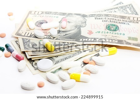 american paper currency and medical pill as pay medicine