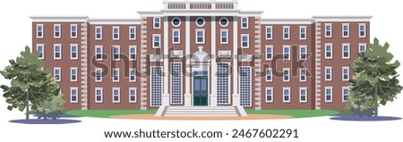 This is an illustration of the exterior of Harvard University.