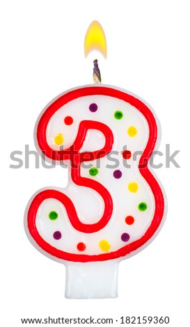 Birthday Candles Number Three Isolated On White Background Stock Photo ...