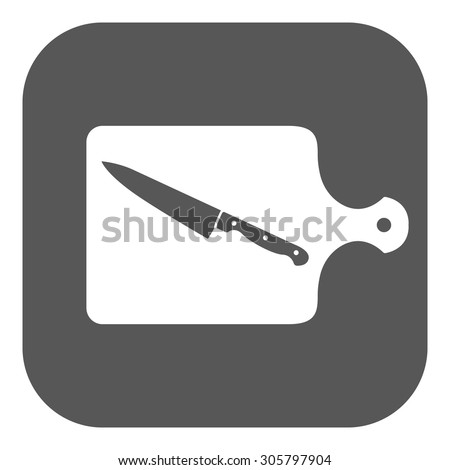 The cutting board and knife icon. Chef and restaurant, kitchen symbol. Flat Vector illustration. Button