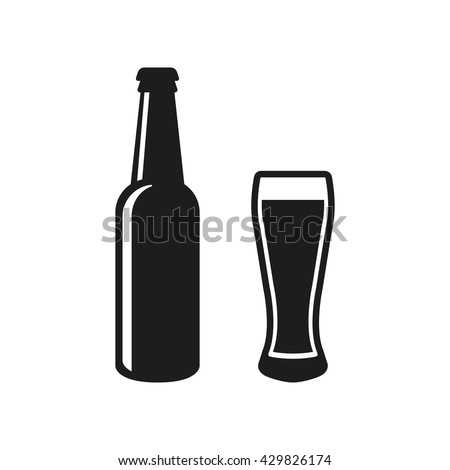 Bottle and glass of beer icon. Beer and pub, bar symbol. UI. Web. Logo. Sign. Flat design. App.Stock vector
