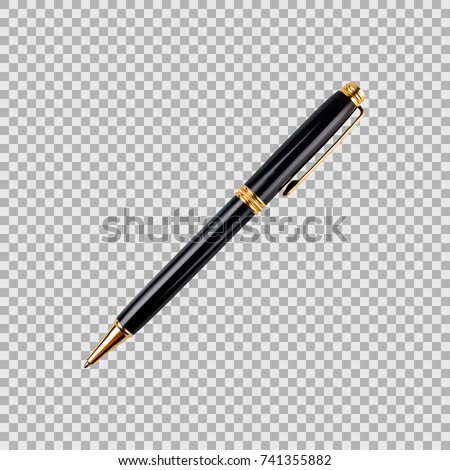 Black and gold pen in a realistic style isolated on transparent background. 3d. Stock - Vector illustration for your design and business