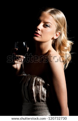 Elegant woman holding glass of wine,Woman with glass of wine