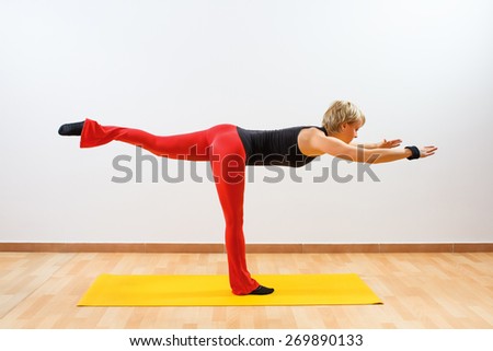 Young woman practicing yoga.Yoga-Virabhadrasana /Warrior III pose