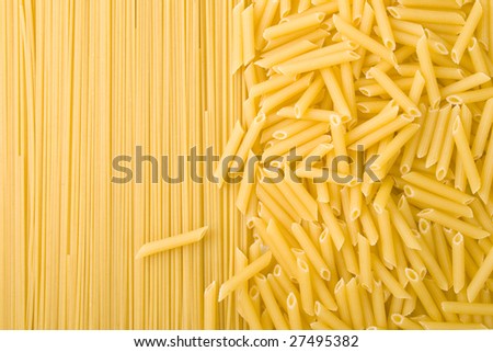 two kinds of uncooked pasta background