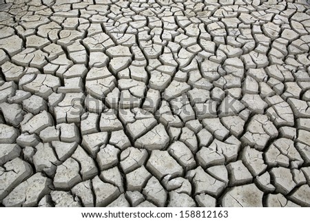 Large cracks in ground at clay water holes dried up during dry season