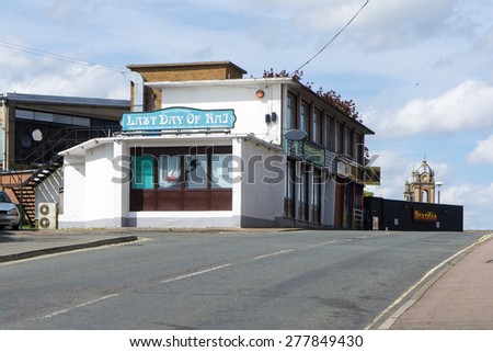 BURY ST EDMUNDS, ENGLAND - 11 MAY 2015: \'Last Day Of Raj\' is an old Indian restrurant near train station of Bury St Edmunds, England