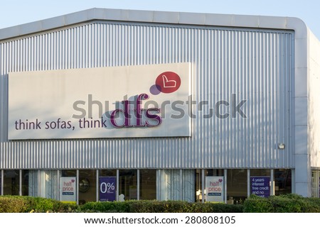 BURY ST EDMUNDS, ENGLAND - 23 APRIL 2015: Shopfront of \'dfs\' furniture store  who are one of the biggest furniture retailer in England, UK