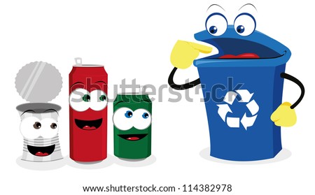 A Vector Cartoon Representing A Funny Recycling Bin And Some Cans ...