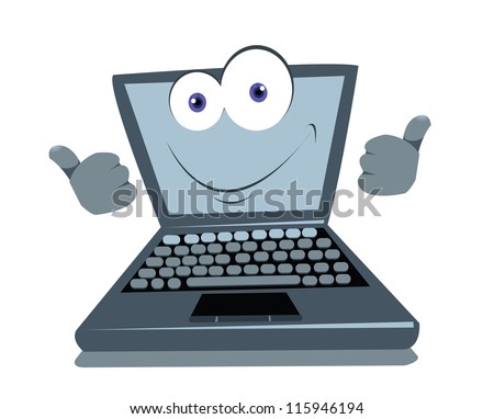 A Vector Cartoon Representing A Funny Laptop, Expressing Posivity ...