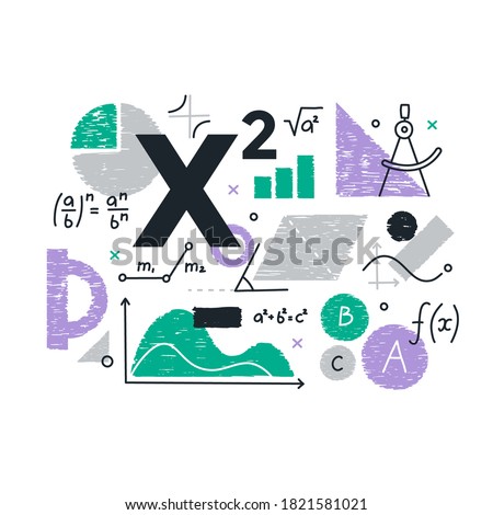 Math. Science & education abstract background with popular math-related symbols, formulas & graphics. Vector composition