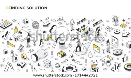 Finding solutions and logical thinking concept. People solving problems and making decisions. Success and strategic thinking in business. Abstract isometric vector illustration