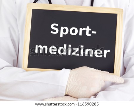 Doctor shows information: sport medicine specialist
