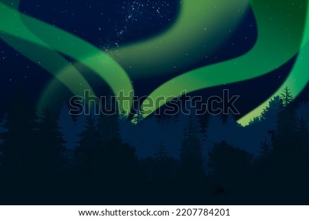 Similar – Image, Stock Photo Northern lights over conifer trees