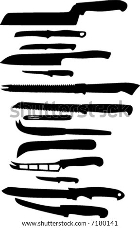 Collection Of Various Kitchen And Butcher Knives Stock Vector ...