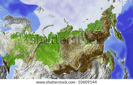 Russia. Shaded Relief Map Of Russian Federation, With Rivers, Major ...