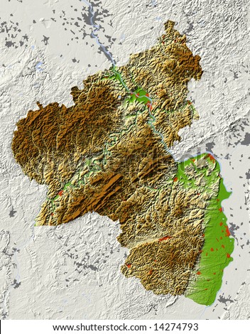 Rhineland-Palatinate (Rheinland-Pfalz), Germany. Shaded Relief Map ...