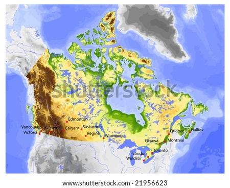 Canada. Physical Vector Map, Colored According To Elevation, With ...