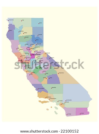 California County Map, With County Seats. 63 Layers, Each County On ...