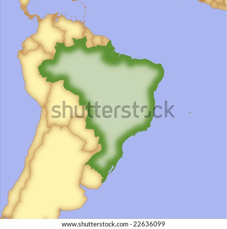 Brazil, Vector Map, With Borders Of Surrounding Countries. 5 Named ...