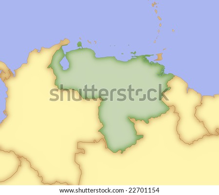 Map Of Venezuela, With Borders Of Surrounding Countries. Stock Photo ...
